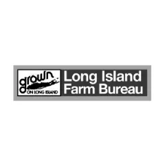 Logo for Long Island Farm Bureau featuring the text 'grown on Long Island' and 'Long Island Farm Bureau' in bold white letters on a dark background.