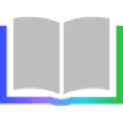Simple icon of an open book with gray pages and a border that transitions from blue to green.