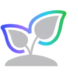 Pixel art illustration of two gray leaves with gradient blue to green outlines growing from a small mound of soil on a white background.