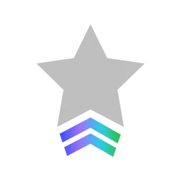 A large gray star above two chevron stripes with a gradient of purple, blue, and green on a black background.