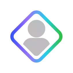 Simple gray user avatar icon inside a diamond-shaped frame with a gradient blue to green border on a white background.